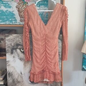 Chic Long Sleeve Ruched Dress in Coral